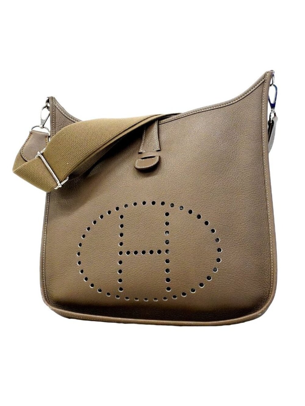 Hermes Shoulder Bag Evelyne 3 GM Taurillon Clemence Etoupe Silver